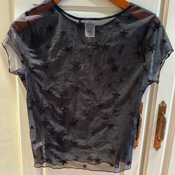 Express Black Sheer Top w/ Star Pattern Size M - Picture 3 of 4